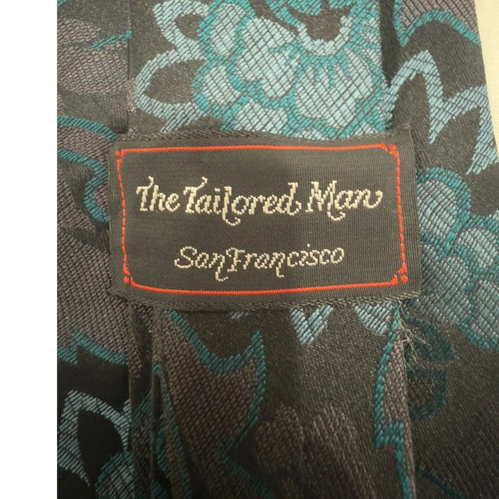 The Tailored Man San Francisco Floral Paisley Brocade Silk Necktie Teal Purple